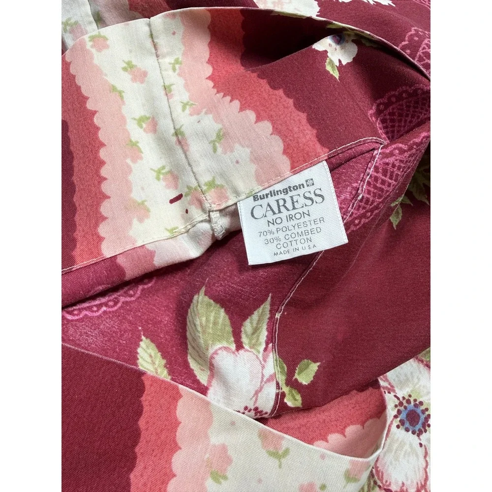 Vtg Burlington Floral Butterfly Pillowcase Burgundy Pink Cottagecore Coquette